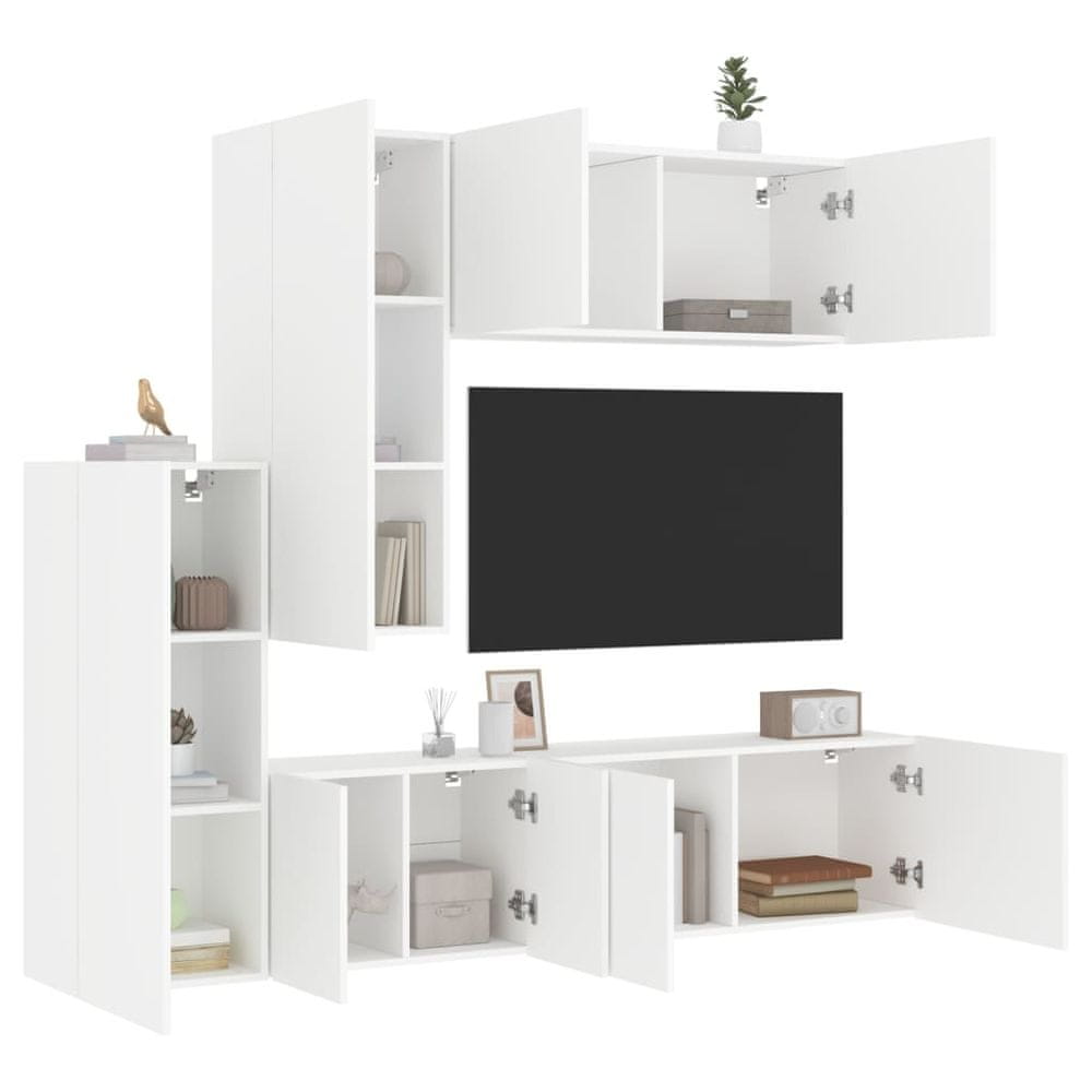 Vidaxl 5-dielne TV nástenné skrinky biele kompozitné drevo